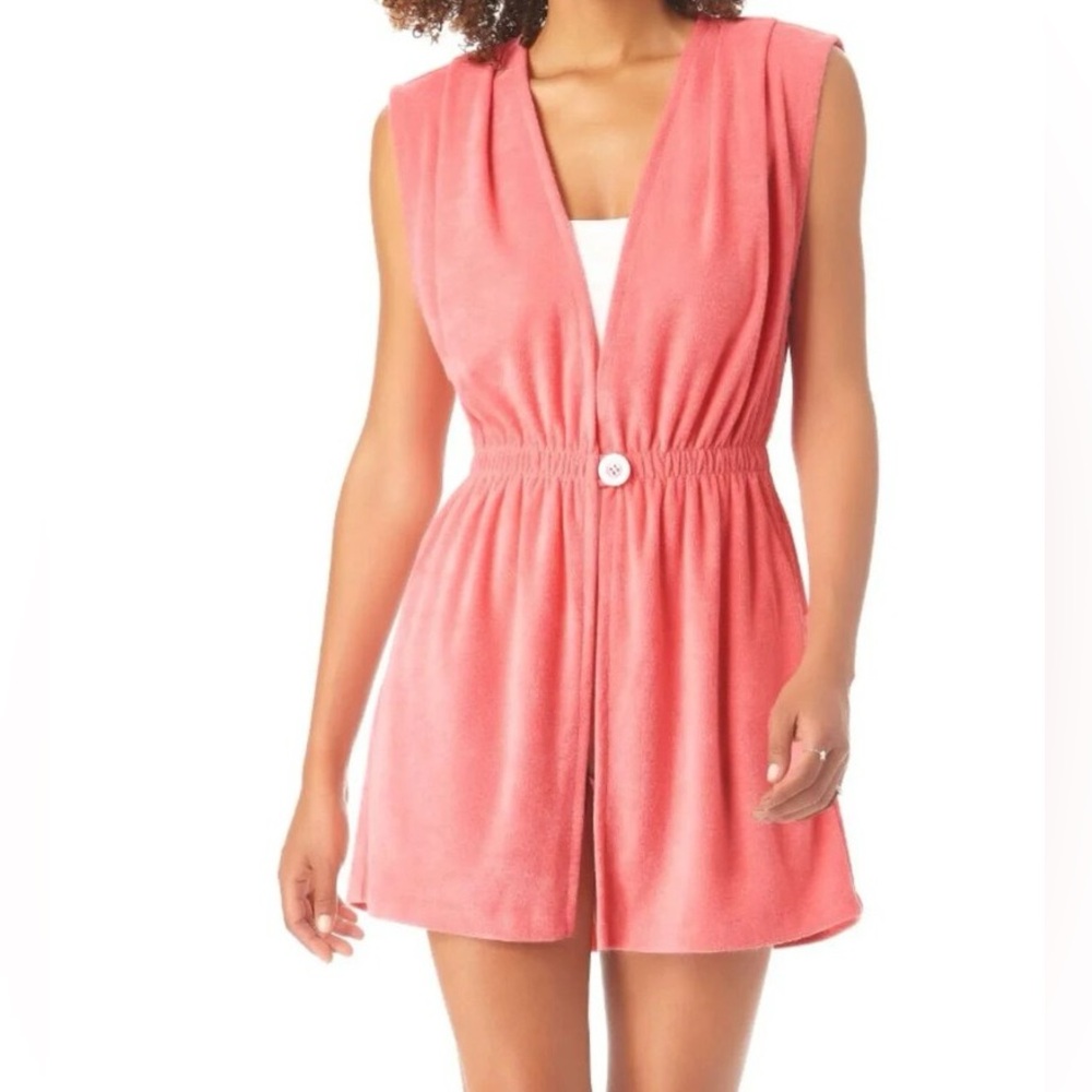 NEW ANNE COLE Terry Swimsuit coverup; size XS/S, color: Sweet Tea Pink